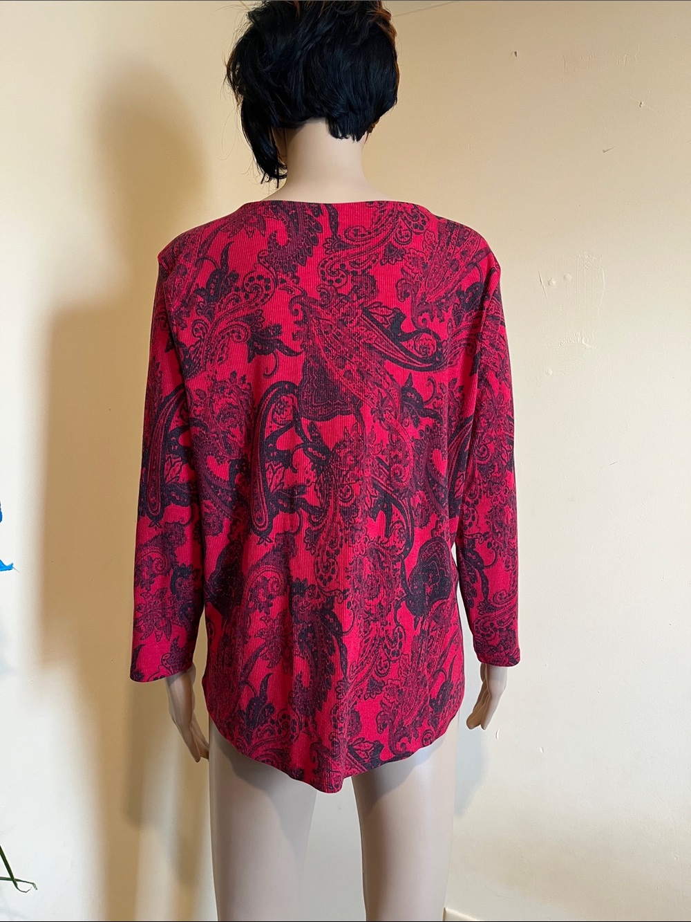 Cato Red Paisley Lace-Up V-Neck Tunic - Picture 4 of 5